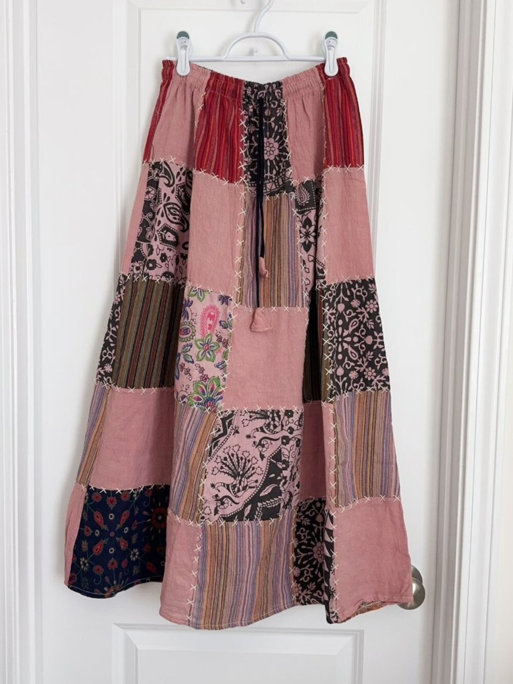 NEW Boho Patchwork Cotton Skirt Handmade Nepal Artisan Midi Skirt One of a Kind